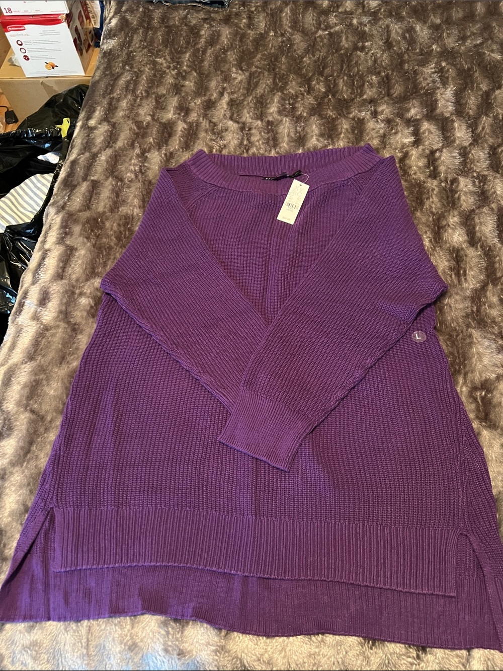 New York & Company Women's purple Ribbed Sweater- L